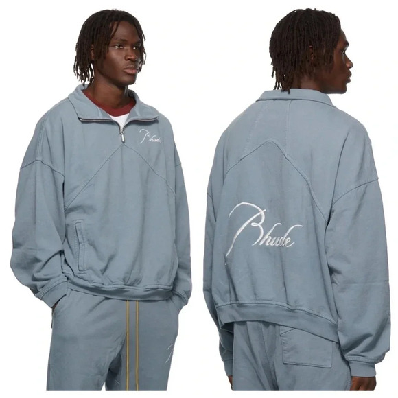 RHUDE Logo Embroidered Quarter-Zip Sweater Sweatshirt - Picture 1 of 13